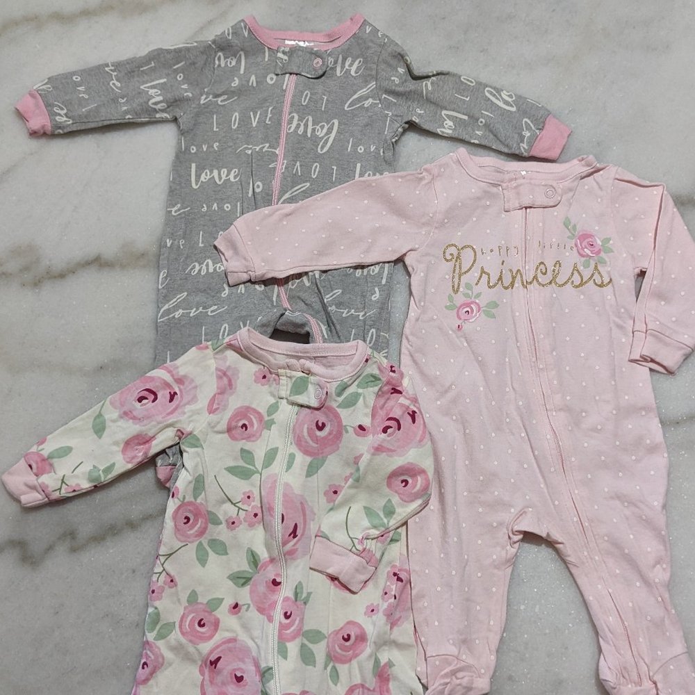 Gerber Baby Girls' 3pk Floral Sleep N' Play - Pink/Off-White/Gray Newborn